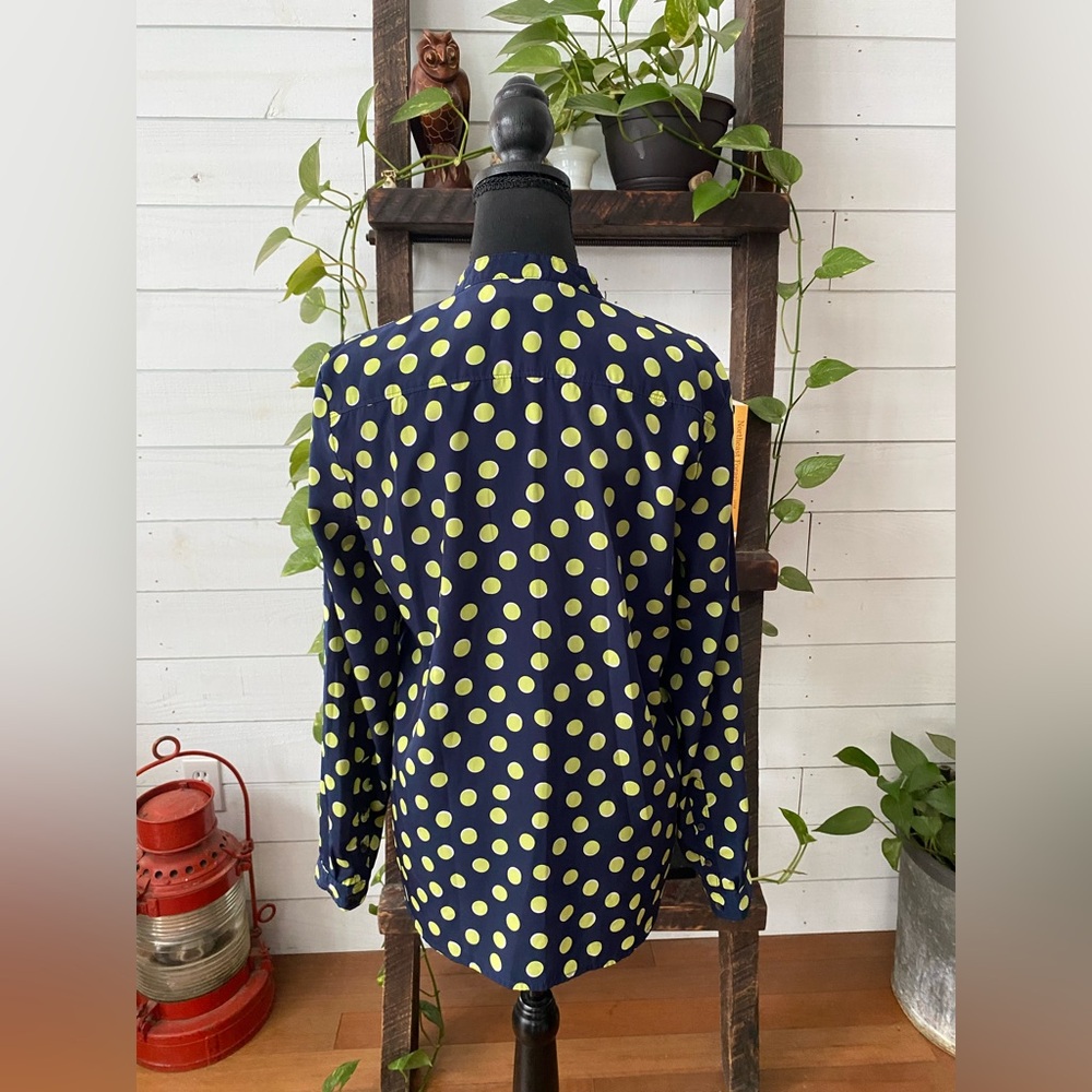 Gap: Blue Button Down Shirt with Green and White Polka Dots - Picture 9 of 17